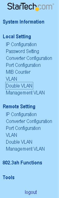 The configuration webpage will appear with the following options down the left side: