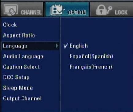 Menu Operation - Option Language Select a language for the menu to appear in. Press MENU to display the on-screen menu.