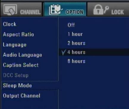 Press MENU or to return to the previous category or press EXIT to return to TV viewing. Off option disables the automatic switching to Sleep state capability. The default period of time is hours.