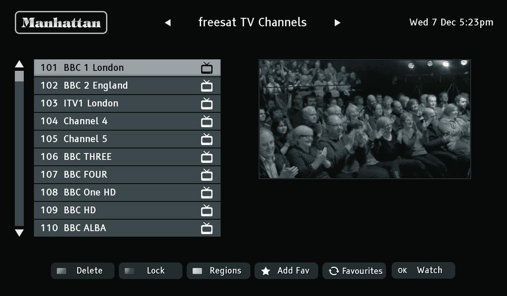 USING THE CHANNEL LIST Display the on-screen channel list by pressing the button on the remote control.