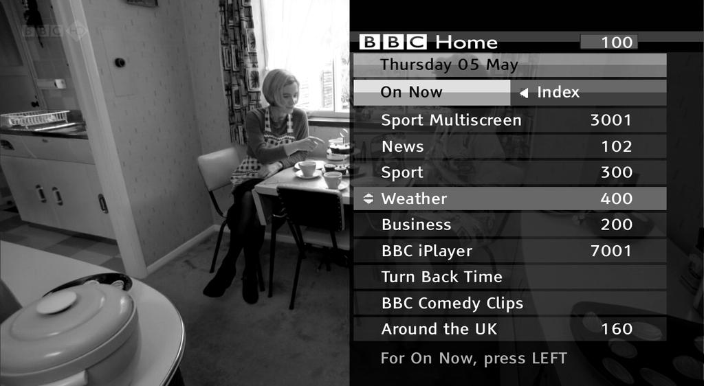 When you have finished with the interactive services, return to watching normal TV by pressing again or the button. PAUSING LIVE TV Leave the programme guide and return to watching TV by pressing or.
