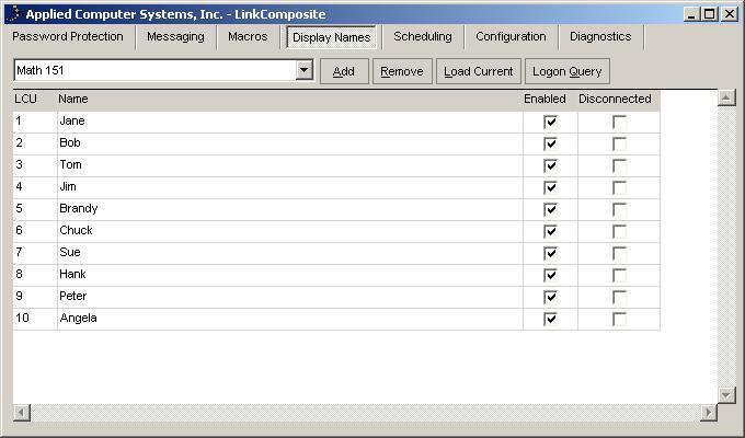 4.4.4 Display Names The display names on the LINK console can be customized using the Display Names tab. Select the Add button to add a new classroom layout.