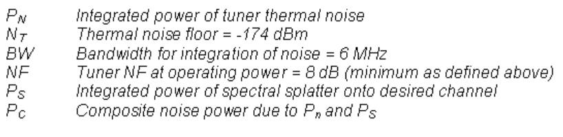 Minimum operating requirement P (-83dBm) Required CN for TOV (15.5dB) Allowed noise for TOV defined by P and CN (-96.5dBm) NF R (-93.5+105.5 = 8dB) (Listing 4) Integrated noise floor (-105.