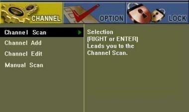 SYSTEM SETUP A-1. Channel Scan 1. Press DOWN in the CHANNEL icon. 2.