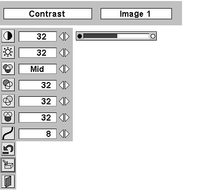 COMPUTER INPUT Press MENU button and ON-SCREEN MENU will appear. Press POINT LEFT/RIGHT buttons to move a red frame pointer to IMAGE ADJUST Menu icon.