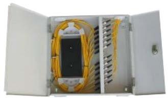 the Wall Mount Housing provides easy access and installation of the Fiber Distribution Modules (FDM) or standard adapter panels.