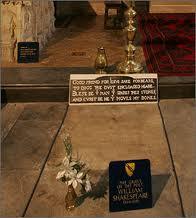 Shakespeare: A Brief Biography The inscription on his tomb states: "Good friend for Jesus sake forbeare, To dig the dust enclosed here.