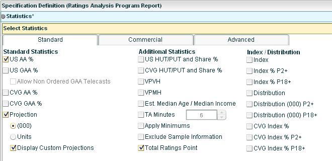 Include the Total Rating Point Statistic Select Program under the Report Segment screen REPORT OUTPUT The MC TRP US AA% represents the Total Rating Point.