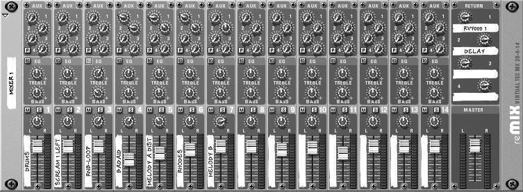 Chapter 3 Meet the Mixer Now look at the Rack (top window) to see the Mixer (Figure 3.4). From the Mixer you can control the volume levels of all the instruments that are playing in the song.
