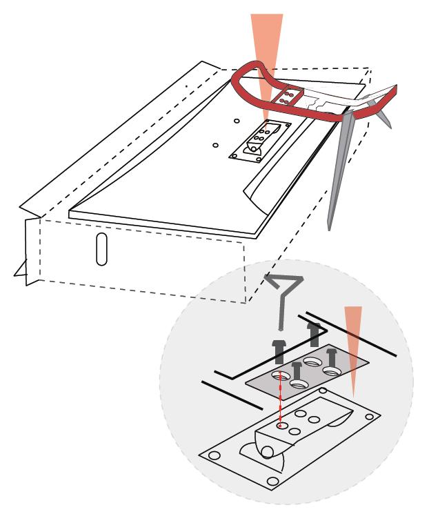 3. Using the four remaining Stand Base Screws, attach the stand assembly to the monitor, as shown in the image below.