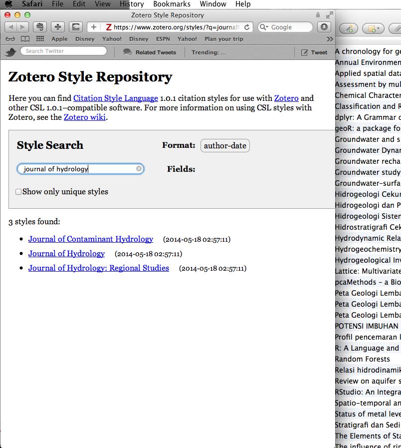 The page of Zotero citation style (csl) database.