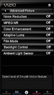 5 Movie mode sets the picture settings to values perfect for watching a movie in a dark room. Game mode optimizes the picture settings for displaying game console output.