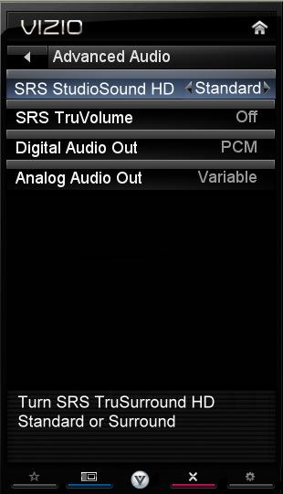 5 Adjusting the Advanced Audio Settings To adjust the advanced audio settings: 1. From the Audio Settings Menu, use the Arrow buttons to highlight Advanced Audio, then press OK.