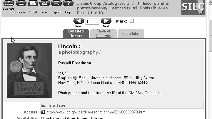 OCLC record for Lincoln, a Photobiography 51