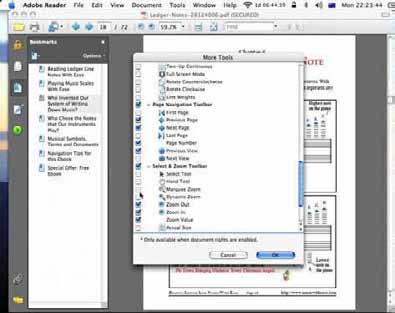 Instrctions for Mac Users. From the Adobe Reader 8 ʻToolsʼ men at the top of the screen, select the ʻCstomize Toolbars...ʼ option. A window called ʻMore Toolsʼ will open p. 2.