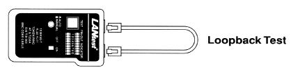 Operation Loopback test (using the Master Unit): 10Base-T Cable Test Plug one end of the cable under test into the source RJ45 socket, (marked with the p arrow), and the other end of the cable under