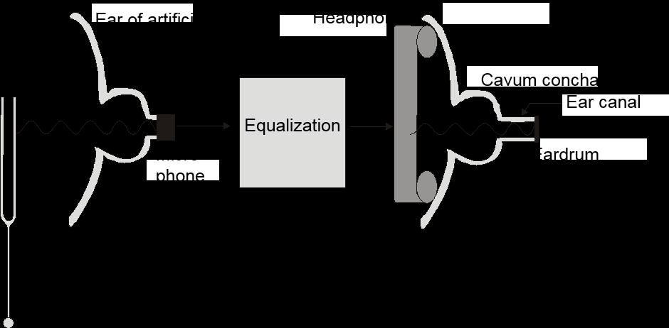 Equalization of an artificial head recording Artificial head recordings should be played back on a playback system adapted to the artificial head, which should ensure that the listeners impression is