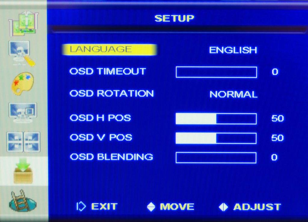 Page 22 of 34 Language OSD Timeout OSD Rotation OSD H POS OSD V POS OSD lending Select to display all on-screen settings in your language of choice: English, Spanish, French (Not Available).