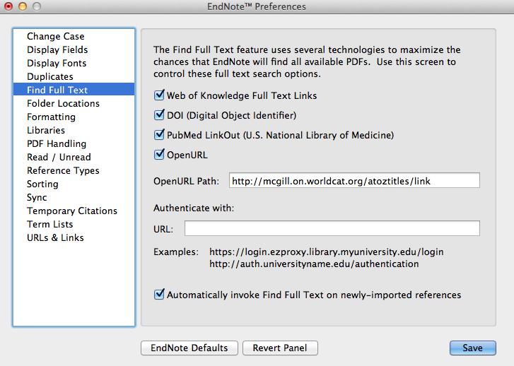 10 Locating the Complete Text of Journal Articles 1. On a Windows computer, select Edit > Preferences from the EndNote menu. On a Mac, select EndNote > Preferences. 2. 3.