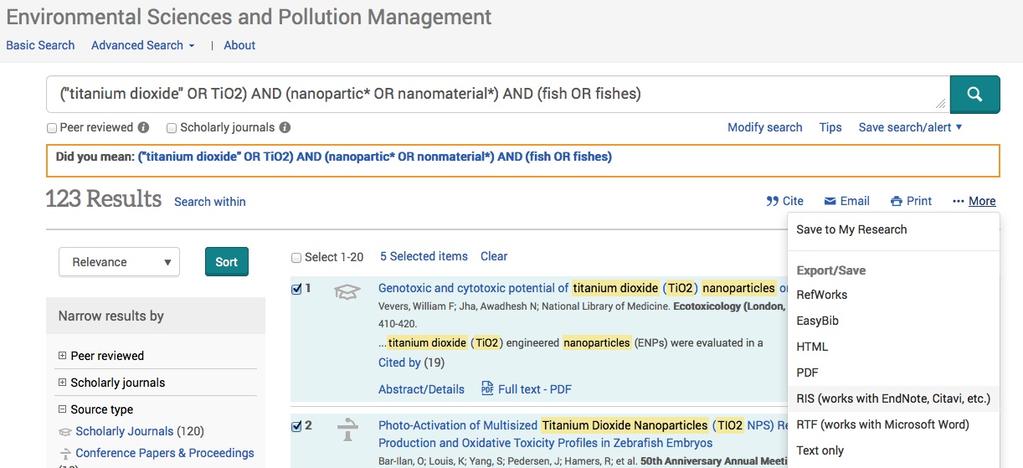 4 Exporting Search Results from ProQuest Databases (e.g., Dissertations & Theses, Environmental Sciences & Pollution Management, GeoRef) 1.
