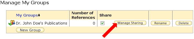 6 EndNote Web will proceed to flag your group as shared, and will indicate this by placing a small share symbol next to its name in as pictured below in Figure 8.