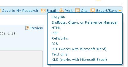 Go to Export/Save and select the Endnote option Click Continue.
