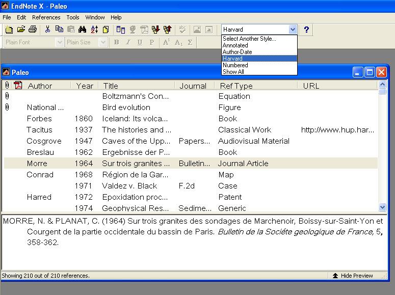 the references that the library contains: Parts of an EndNote Library Menu
