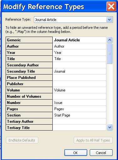 Customizing reference types Field labels for all reference types except generic can be modified.
