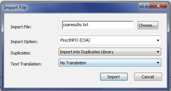 Figure 13: Import Dialogue Box Click on the Import button and the references will be imported. As before, you will see only the references which you have just imported in the library window.