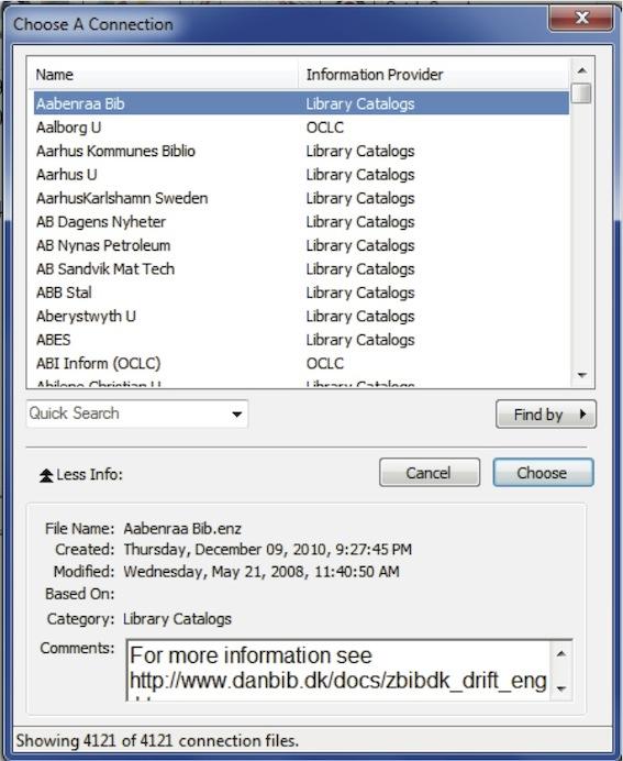 Figure 14: Connection Files List Scroll down the list of databases until you find U Calif-Davis. (If it isn t there, pick any other database to which you have access, and use it instead.