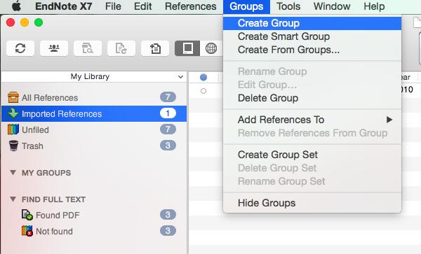 1.7 Groups The items in your EndNote library can be organised into groups (like a folder).