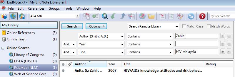 v. Online search directly from EndNote (make sure online for remote searching) Type the