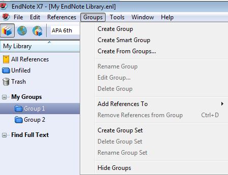 Organize references into Groups Adding a Group to your Group Set You can create several groups under a group set. Adding References to a group Drag and drop the references to a group.