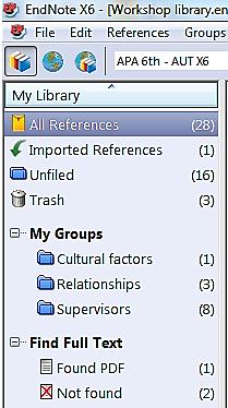 Groups panel Groups are subsets of references saved for easy retrieval. The Groups panel displays Group Sets that include various types of gr