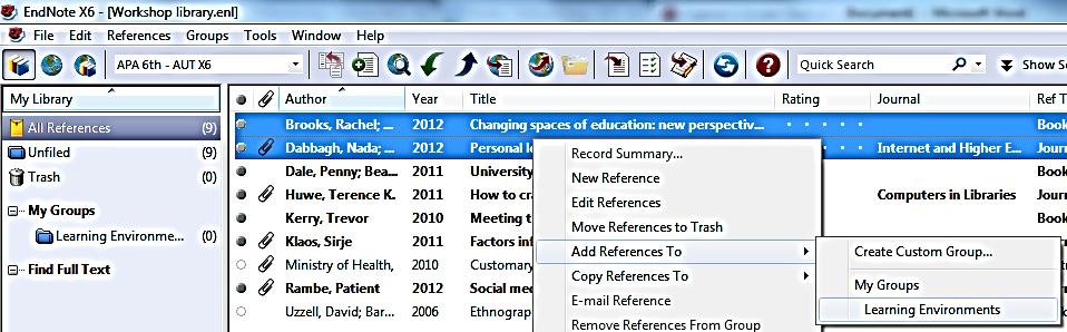 1) Smart Groups Online Search groups See Section 10.2 for more information on creating and using groups. 10.2 Use groups The Groups feature of EndNote enables you to organise your references.
