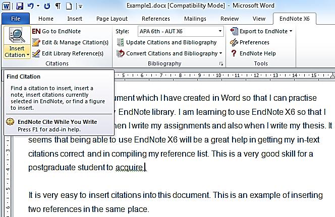11. Use EndNote with Word You can use EndNote to insert citations into a word-processed document and then automatically format those citations into your chosen reference style and produce a reference