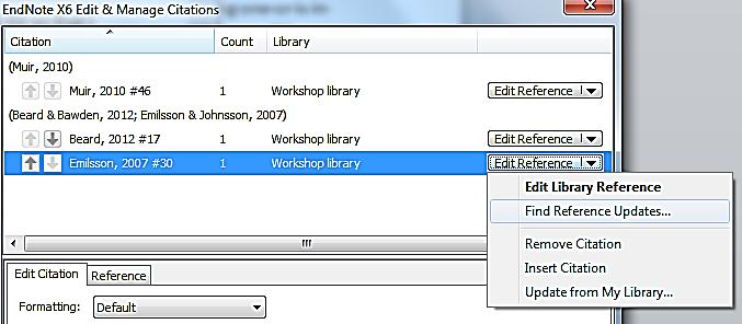Note that this dialog box also gives you the options for excluding an author or year from a citation.