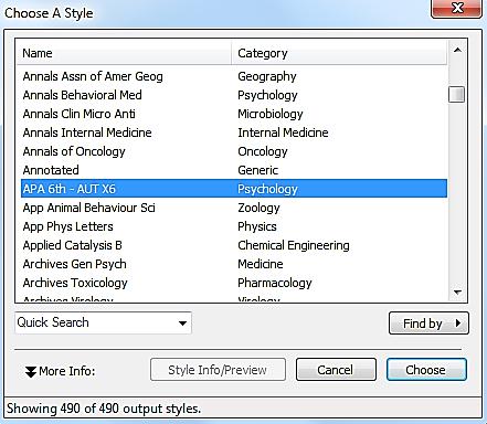 In the next window, scroll down to find APA 6th - AUT X6 and highlight it. Click Choose.