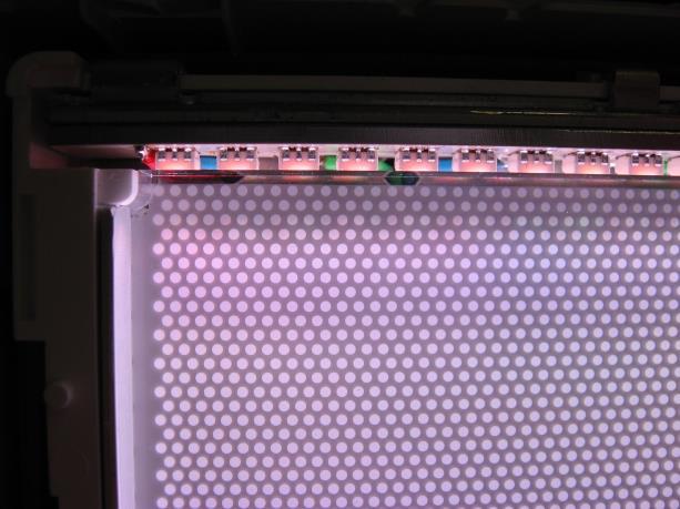Figure 5: Upper left corner of the LED backlight in operation In future a less number of LEDs will be needed due to the continuous increasing brightness of the semiconductor chip.