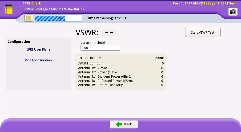 RRH Configuration The VSWR test requires the RRH to be configured with specific data to transmit at full power.