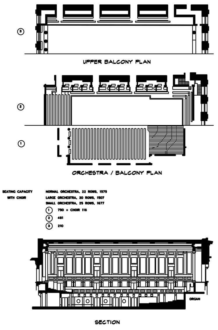 Fig. 4. Konzerthaus, Berlin, Germany (Beranek, 1996). Vereinssaal has 1750, Teatro Colon 2487, Konzerthaus 1575, and Concertgebouw 2037. The exception is Symphony Hall at 2625.