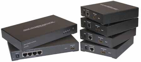 AV DISTRIBUTION HDMI Over CAT5 and Coax HDMI over Single CAT5E/CAT6 1x4 Splitter Extender and 4 receivers Set HDMI over CAT5E or CAT6 Distribution Amplifier allows you to distribute a single HDMI