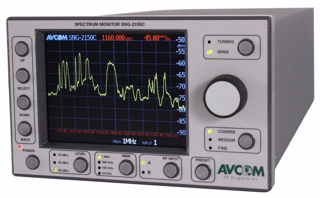 1 OVERVIEW T he SNG-2150C is Avcom s answer to the discontinued Tektronix 1705A with a feature set that gives the Satellite Technician a very useful tool for finding and peaking on satellites.