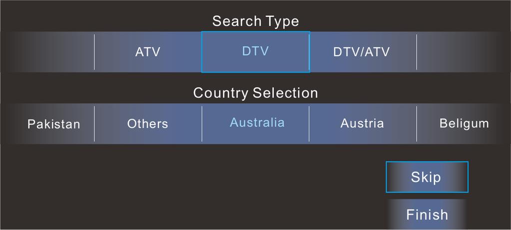 Press then OK to enter the next step. Search Type & Country Selection 1. Press / to select the item to focus on. 2.