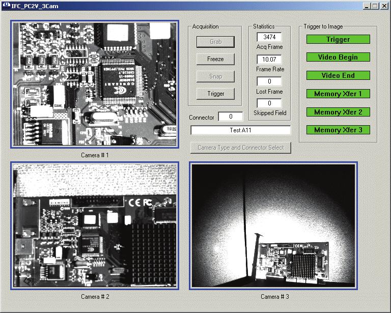 IFC_PC2V_3Cam Title Description Features Setup Project location Acquisition from three genlocked cameras Simultaneous acquisition and display of three genlocked cameras in Planar transfer mode.