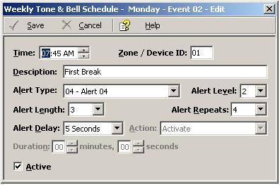 Active Determine if an event is active. Non active events are stored but not executed. Note: An active events must be assigned with Zone / Device ID larger than 0. 6.