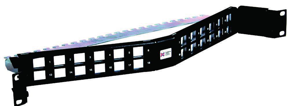Supplied unloaded, the fully shielded patch panel accepts 10G high performance Keystone Modules which are simply clicked into position.
