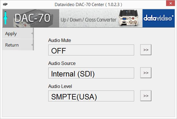 Note 1: Audio Level allows the user to select between EBU and SMPTE standards.