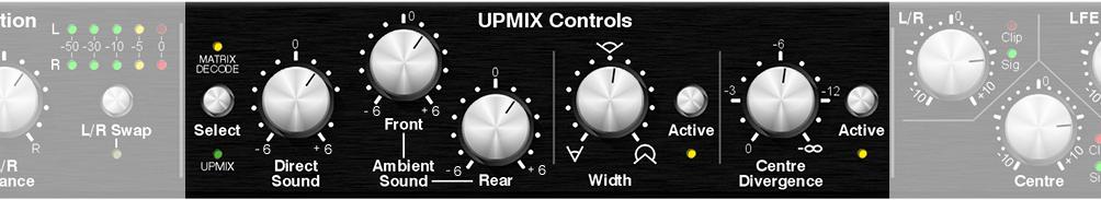Upmix Controls Upmix/Matrix Decode Select The UPM-1 has two modes of operation, Upmix and Matrix Decode - the mode of choice can be selected by pressing the Upmix/Matrix Decode select button.