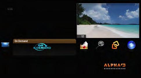Intro to BendBroadband Alpha On Demand VOD Library When you bring the BendBroadband Alpha VOD card into focus, you ll see a list of promotional video folders in the vertical band, as well as a My